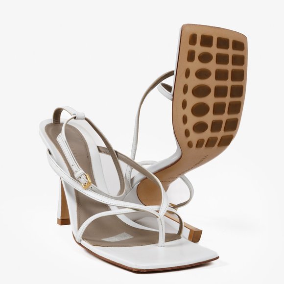Bottega Veneta Shoes - Bottega Veneta White Leather Stretch Strap Sandals